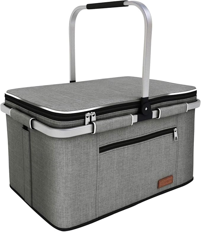 Foldable Picnic Basket with Insulated Cooler