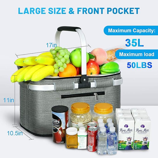 Foldable Picnic Basket with Insulated Cooler